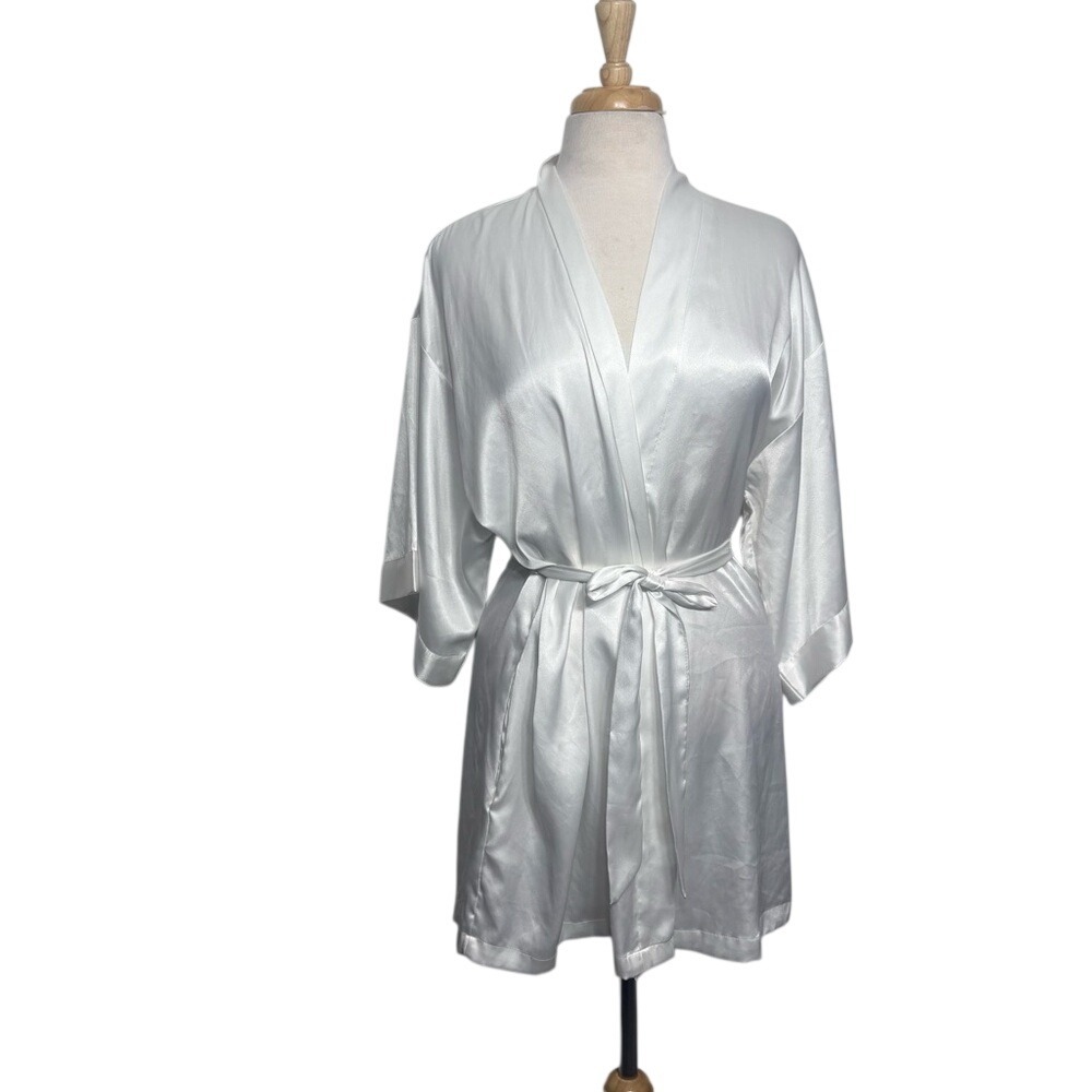 Victoria's Secret Satin Bridal Robe White Kimono Sleeve Lingerie Minimalist